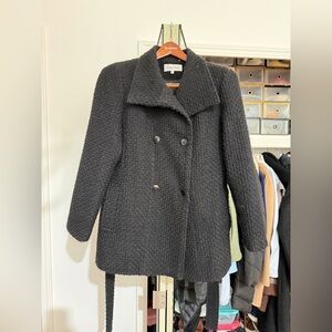 Calvin Klein Women's Black Wool Boucle Textured Pea Coat